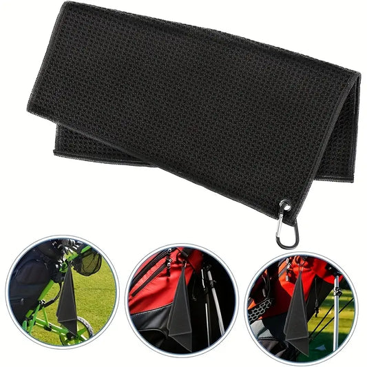 Deluxe Black Waffle Towel 29cm Polyester for Cleaning Club/Balls