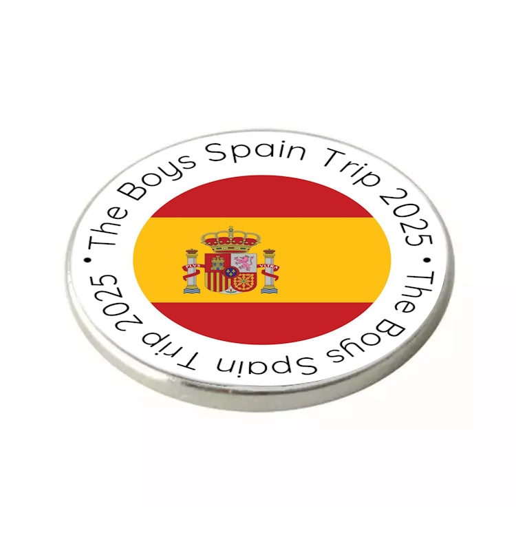 Custom Personalised Metal Golf Ball Marker with Hat Clip - just add your Flag, Logo Text
