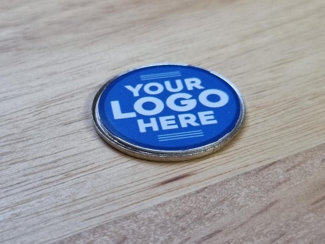 custom logo photo image on a coin shaped weatherproof golf ball marker