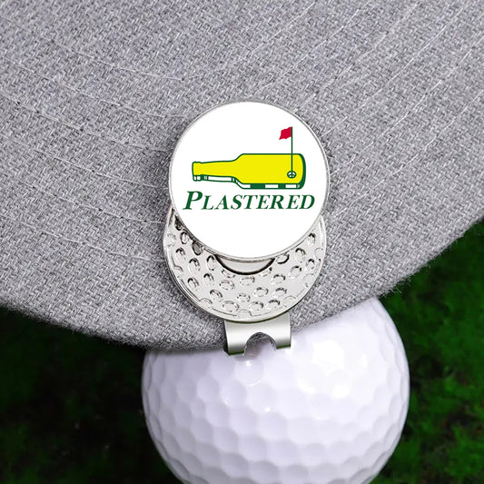Deluxe Metal 'Plastered' Drinking Golf Ball Tournament Marker with Hat Clip Golfing Gift