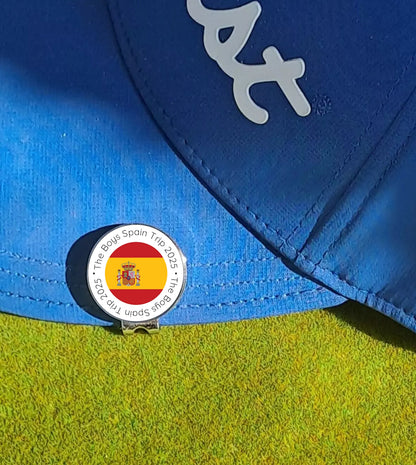 Custom Personalised Metal Golf Ball Marker with Hat Clip - just add your Flag, Logo Text
