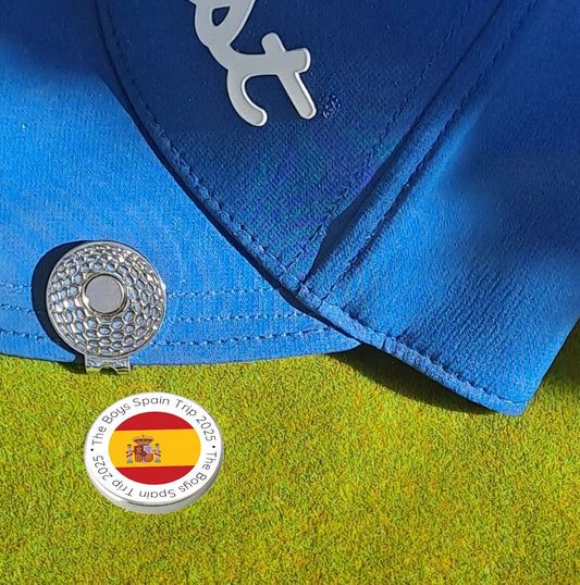 Custom Personalised Metal Golf Ball Marker with Hat Clip - just add your Flag, Logo Text