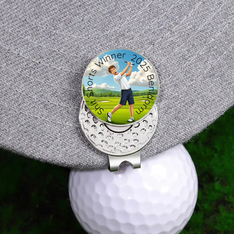 Deluxe Metal 'Shit Shorts Winner' Any Text Custom Golf Ball Tournament Marker with Hat Clip Golfing Gift