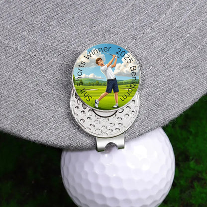 Deluxe Metal 'Shit Shorts Winner' Any Text Custom Golf Ball Tournament Marker with Hat Clip Golfing Gift