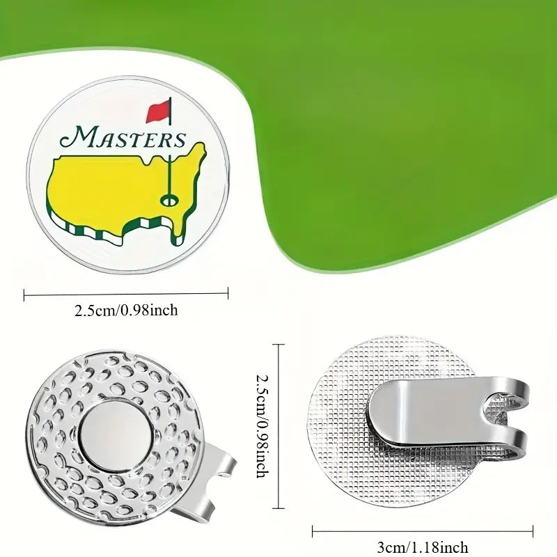 Deluxe Metal 'Masters' inspired Golf Ball Tournament Marker with Hat Clip Golfing Gift