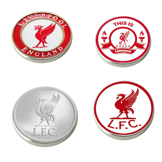 Deluxe Liverpool LFC inspired Metal 25mm Golf Ball Coin Marker Football Fan Gift (Set of 4)