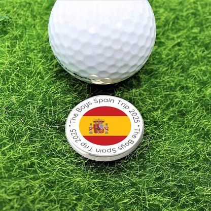Custom Personalised Metal Golf Ball Marker with Hat Clip - just add your Flag, Logo Text