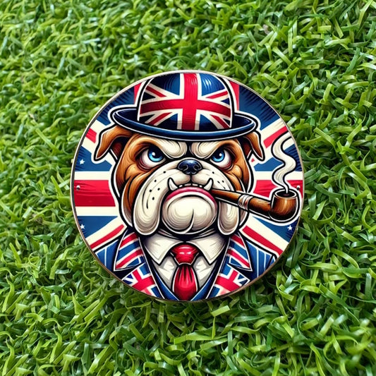 British Bulldog GB Great Britain Red Blue White Metal Golf Ball Marker Gift